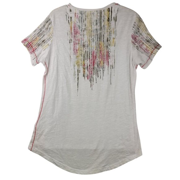 FDJ French Dressing Exotica Print Tee M White Multicolor Short Sleeve Sparkle Ne - Picture 11 of 13